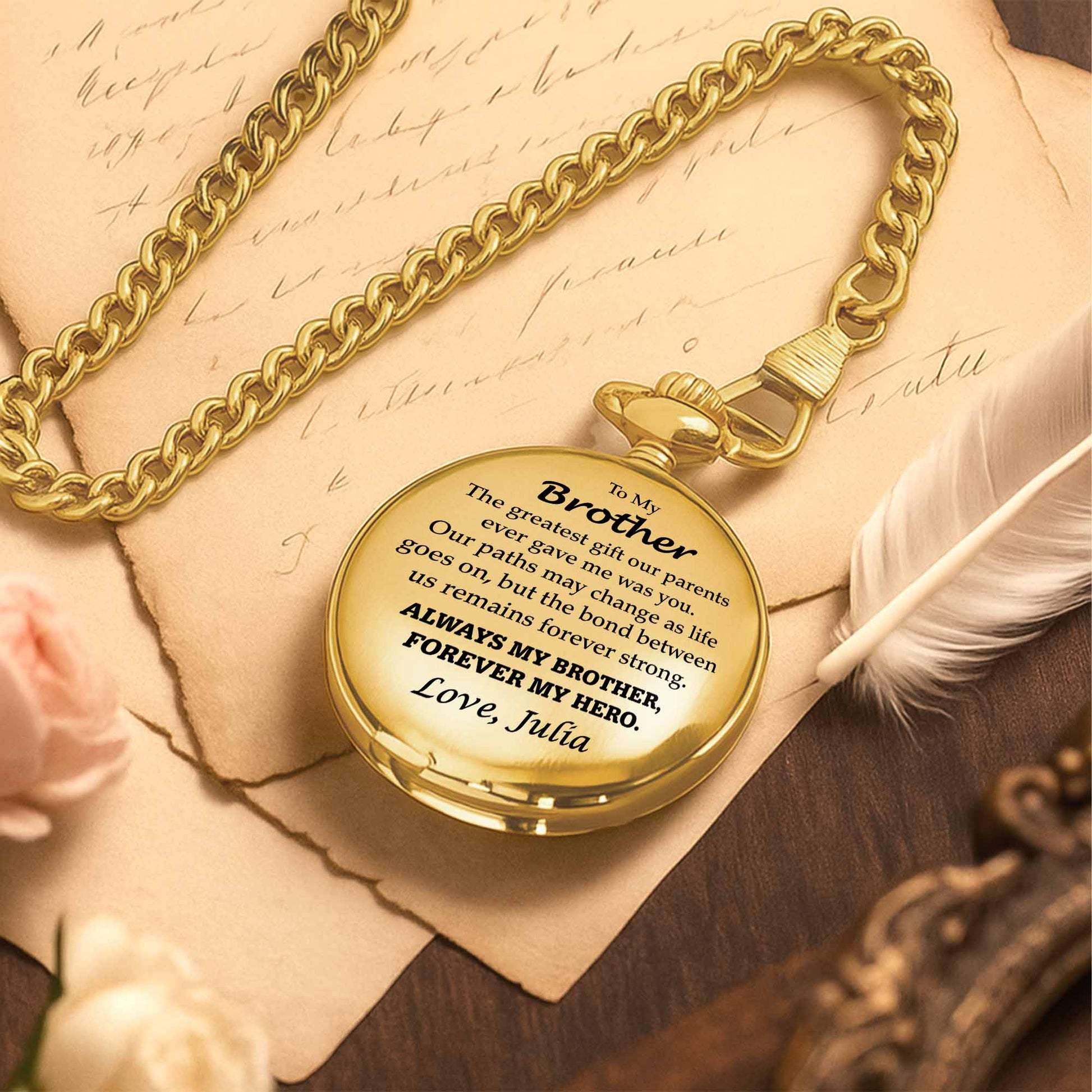 To My Brother, Forever My Hero Pocket Watch