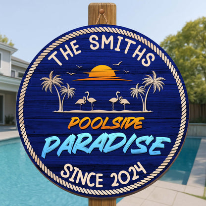 Poolside Paradise With Palm Trees And Sunset