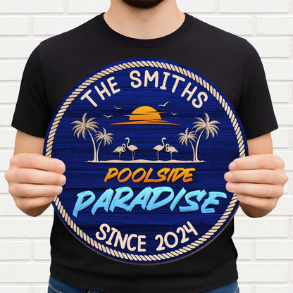 Poolside Paradise With Palm Trees And Sunset