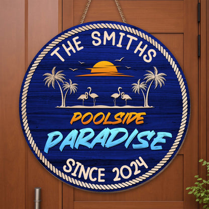 Poolside Paradise With Palm Trees And Sunset