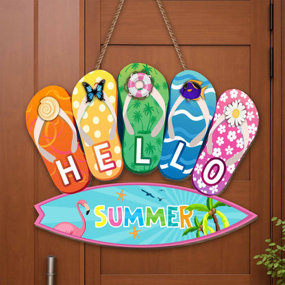 Hello Summer With Colorful Flip Flops And Flamingo