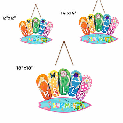 Hello Summer With Colorful Flip Flops And Flamingo