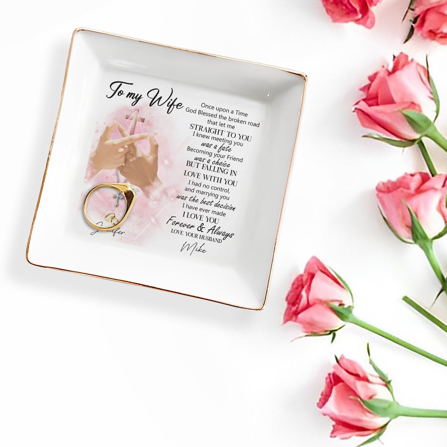 God Blessed the Broken Road That Led Me Straight To You - Personalized Custom Jewelry Dish - FAM059_SCRD