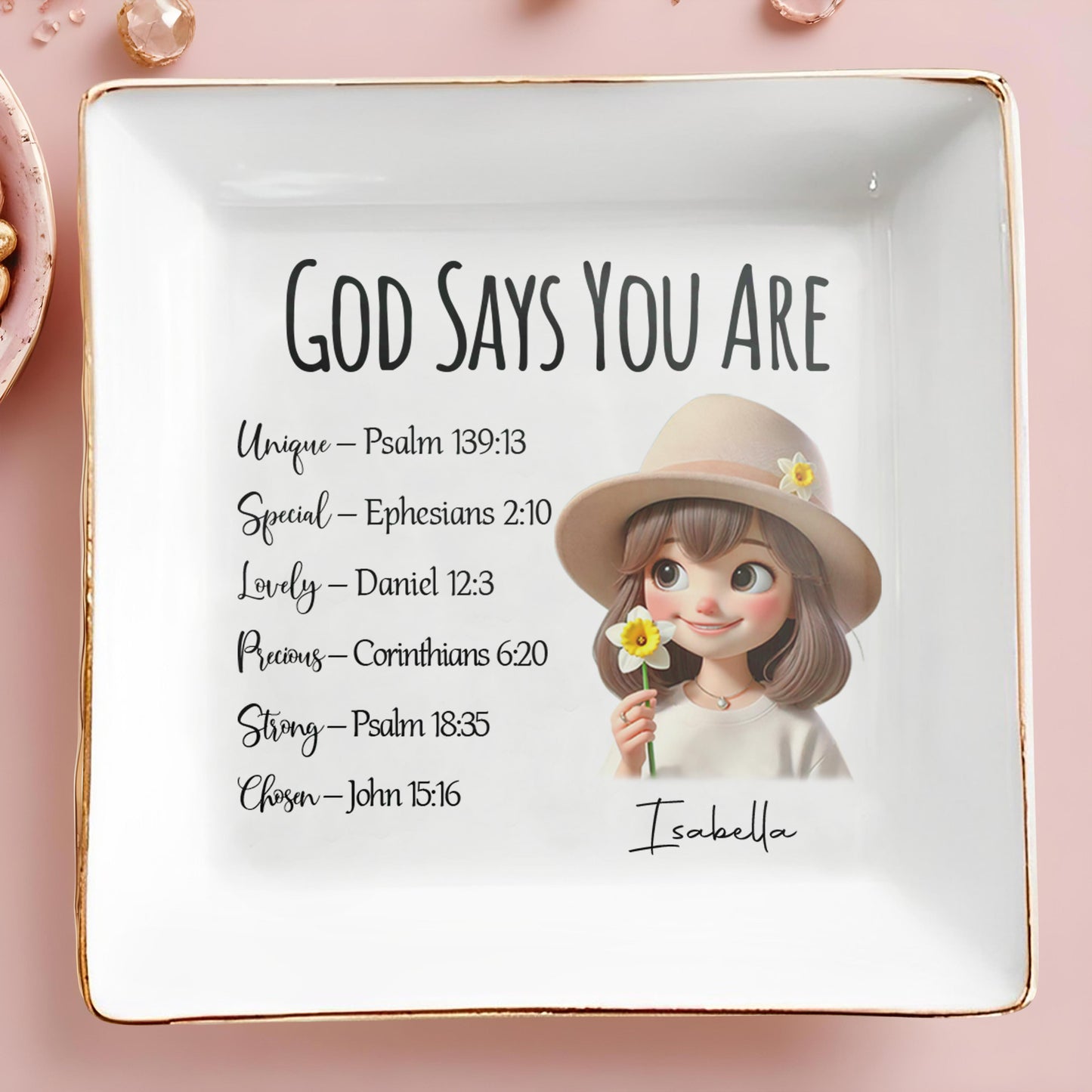 God Says You Are Unique Special Lovely Precious Strong Chosen Dish