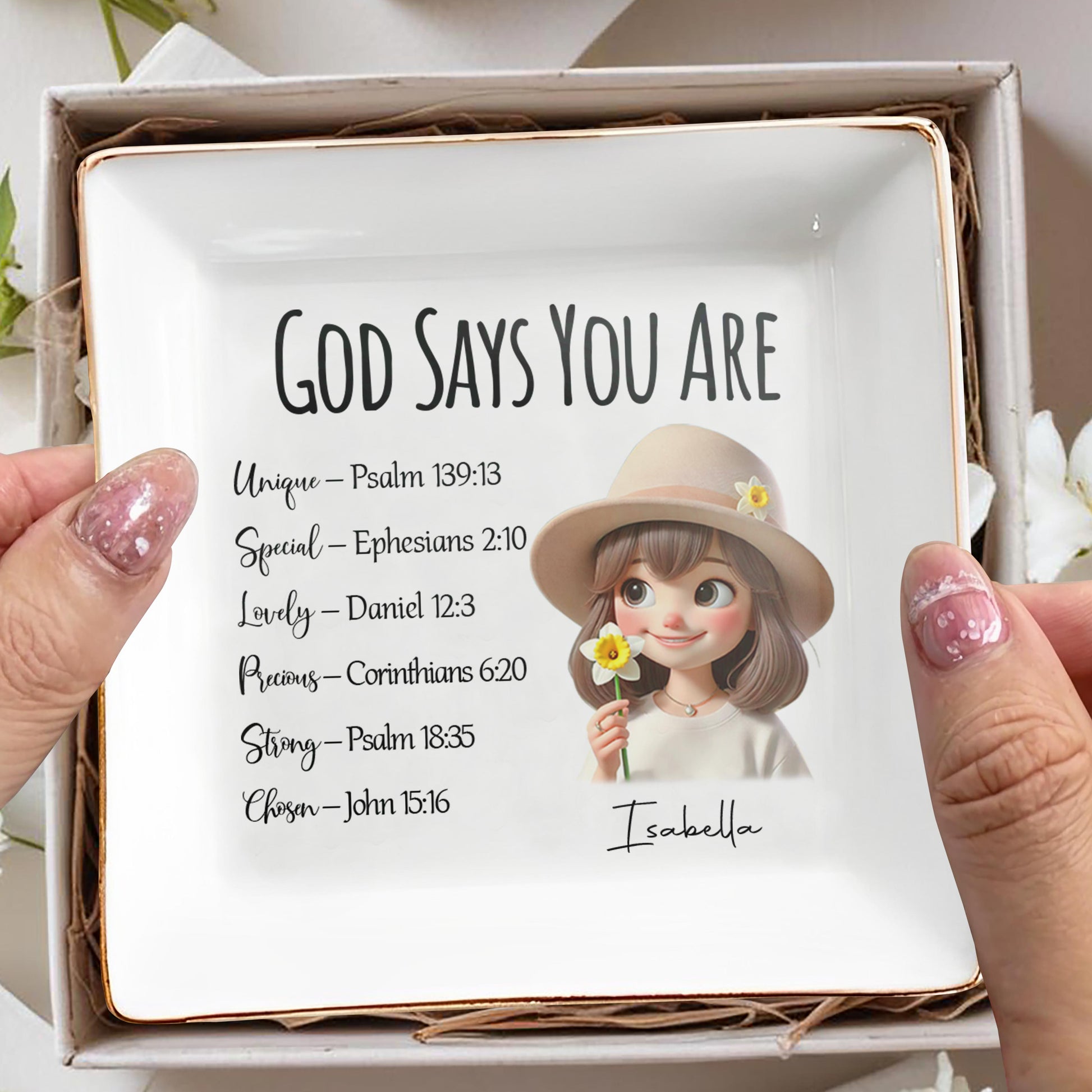 God Says You Are Unique Special Lovely Precious Strong Chosen Dish