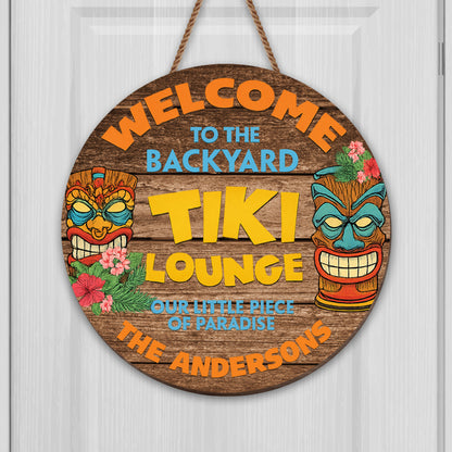 Welcome To The Backyard Tiki Lounge, Tiki Masks And Flowers