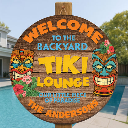 Welcome To The Backyard Tiki Lounge, Tiki Masks And Flowers