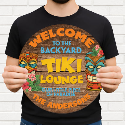 Welcome To The Backyard Tiki Lounge, Tiki Masks And Flowers