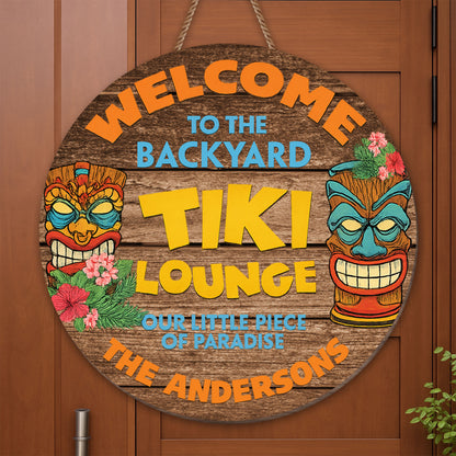 Welcome To The Backyard Tiki Lounge, Tiki Masks And Flowers