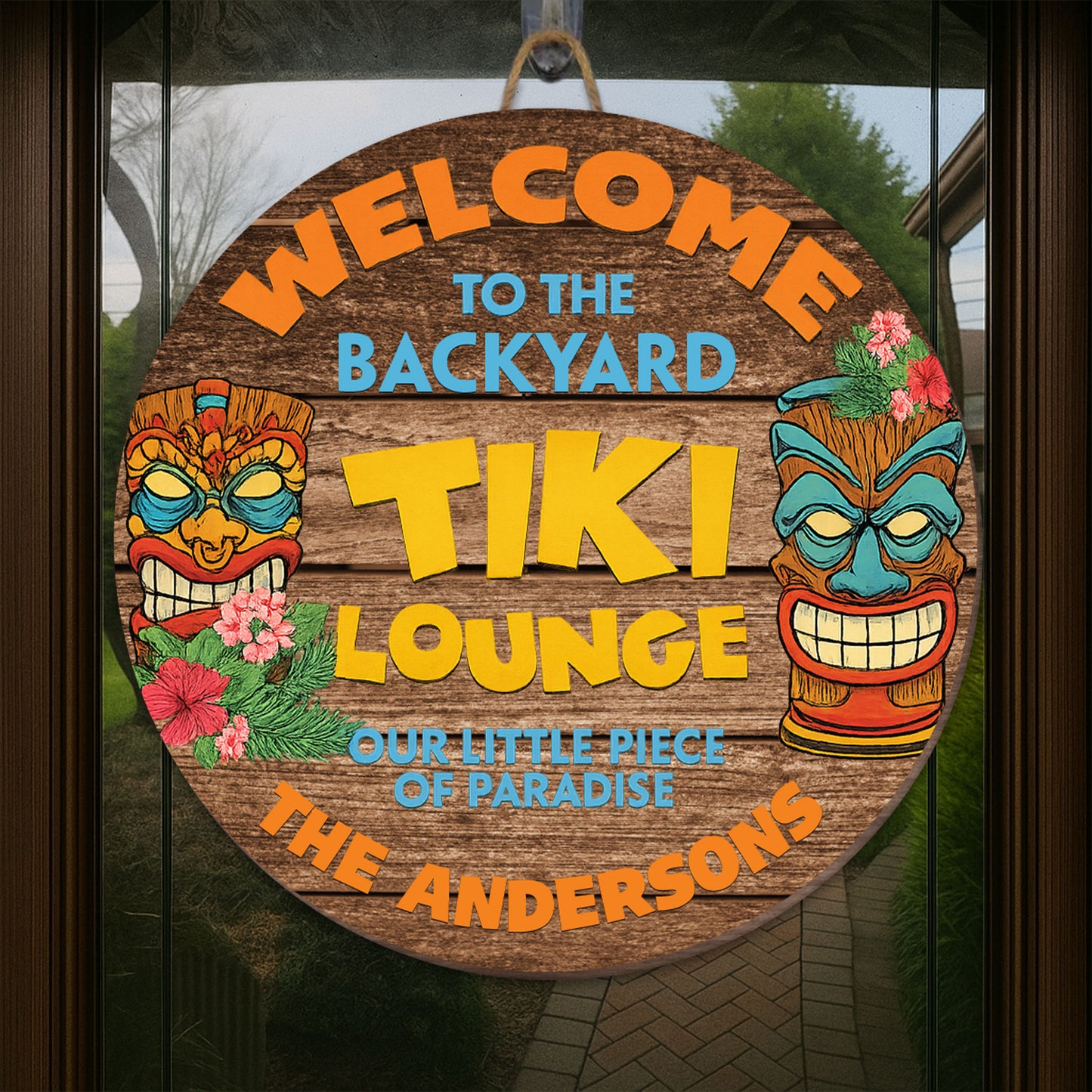 Welcome To The Backyard Tiki Lounge, Tiki Masks And Flowers