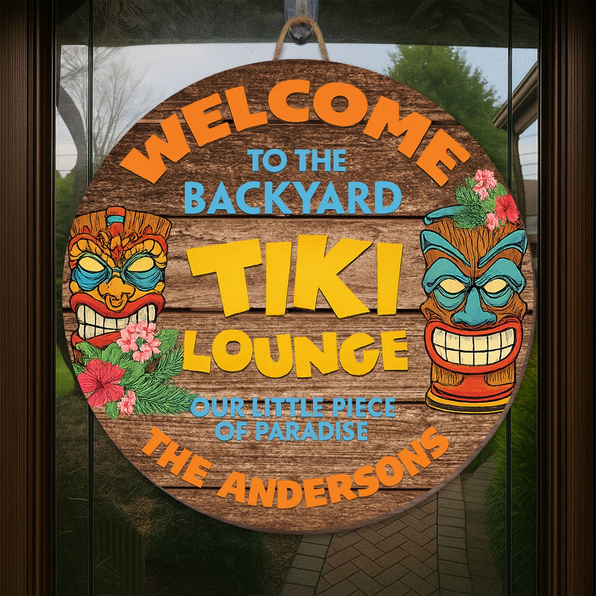 Welcome To The Backyard Tiki Lounge, Tiki Masks And Flowers
