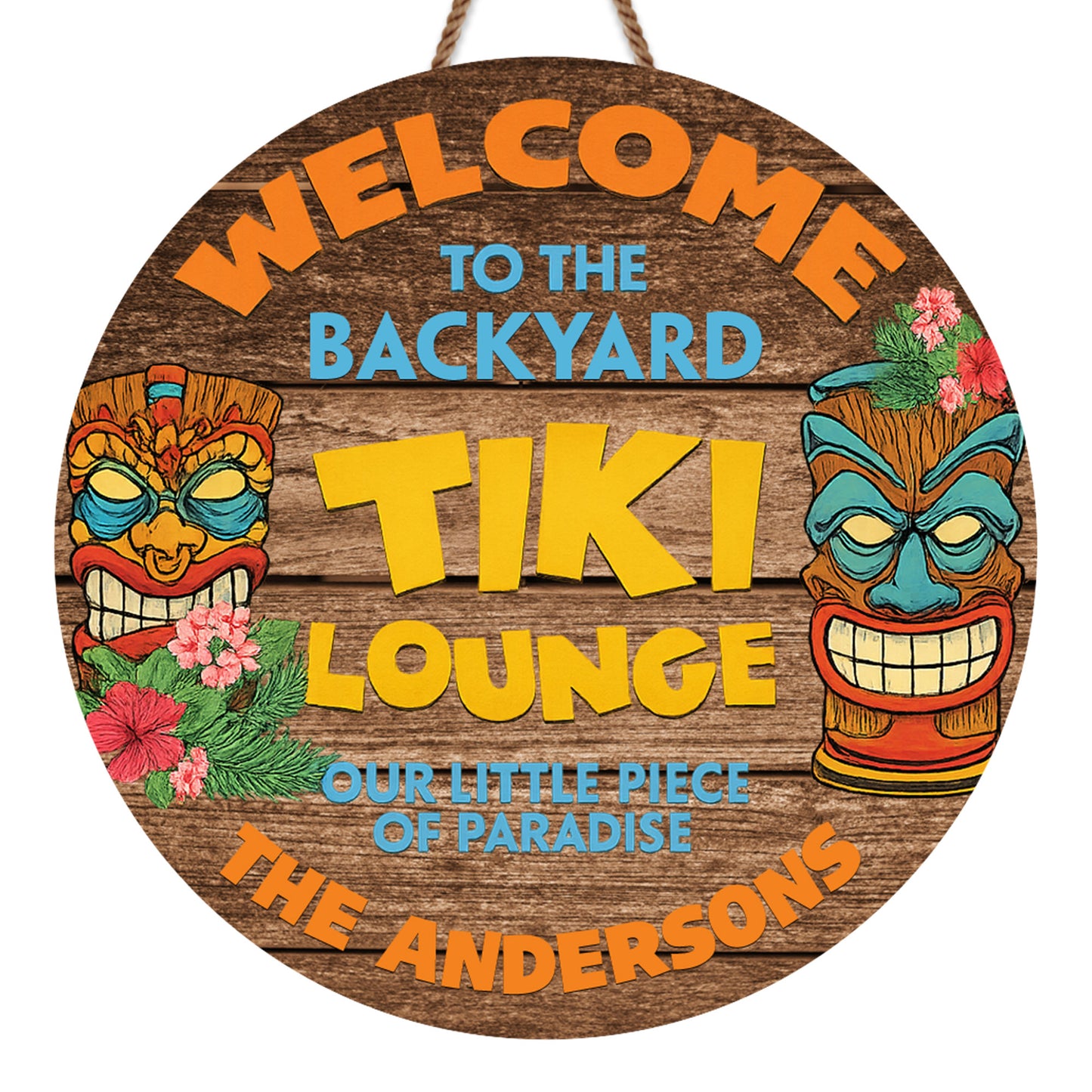 Welcome To The Backyard Tiki Lounge, Tiki Masks And Flowers