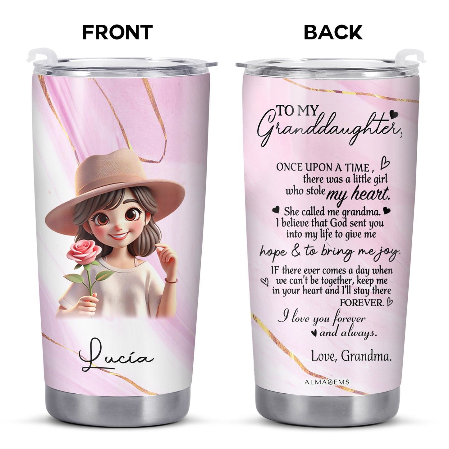 To My Granddaughter Love Grandma - Personalized Custom Stainless Steel Tumbler 20oz 30oz - FAM066_TB