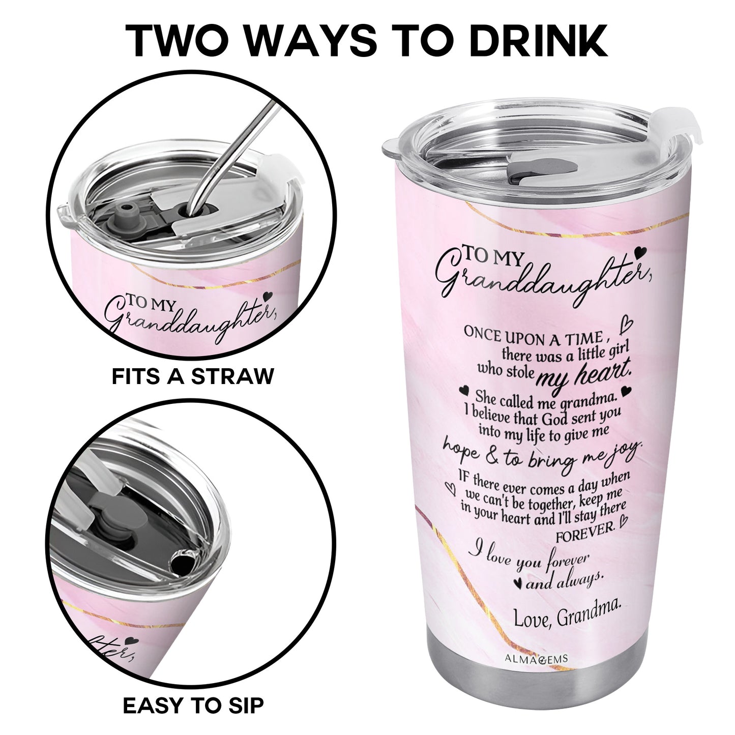 To My Granddaughter Love Grandma - Personalized Custom Stainless Steel Tumbler 20oz 30oz - FAM066_TB