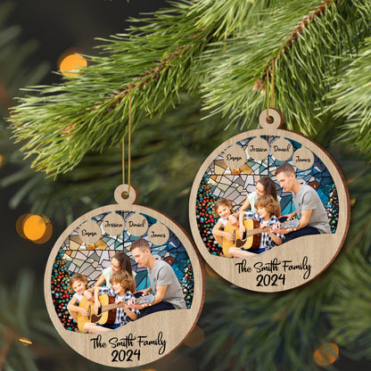 Cherishing Family Moments Together With Guitar And Mosaic Design - Personalized Custom Wood Ornament, Custom Shaped - FAM067_WDO