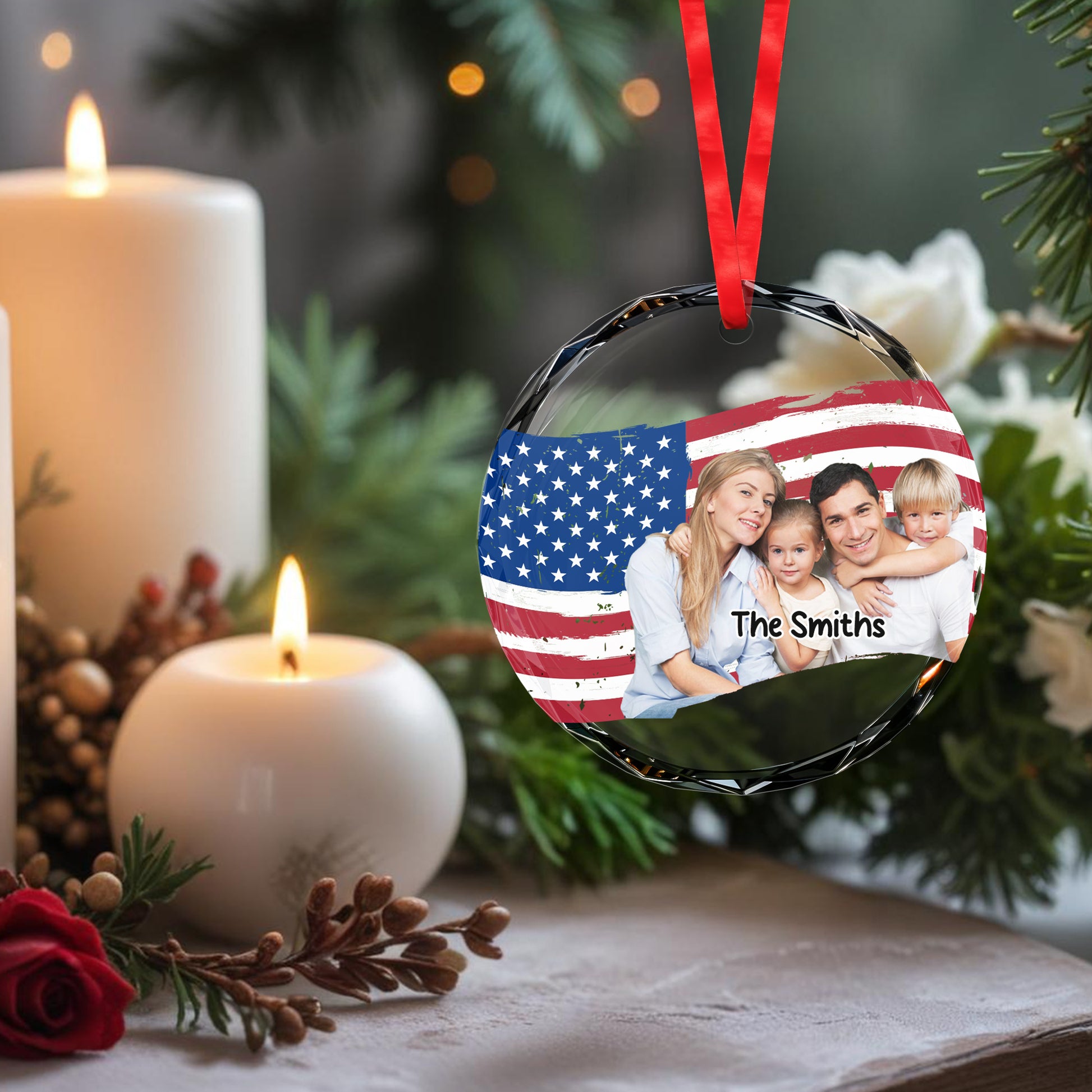 Patriotic Family Photo Circle Ornament