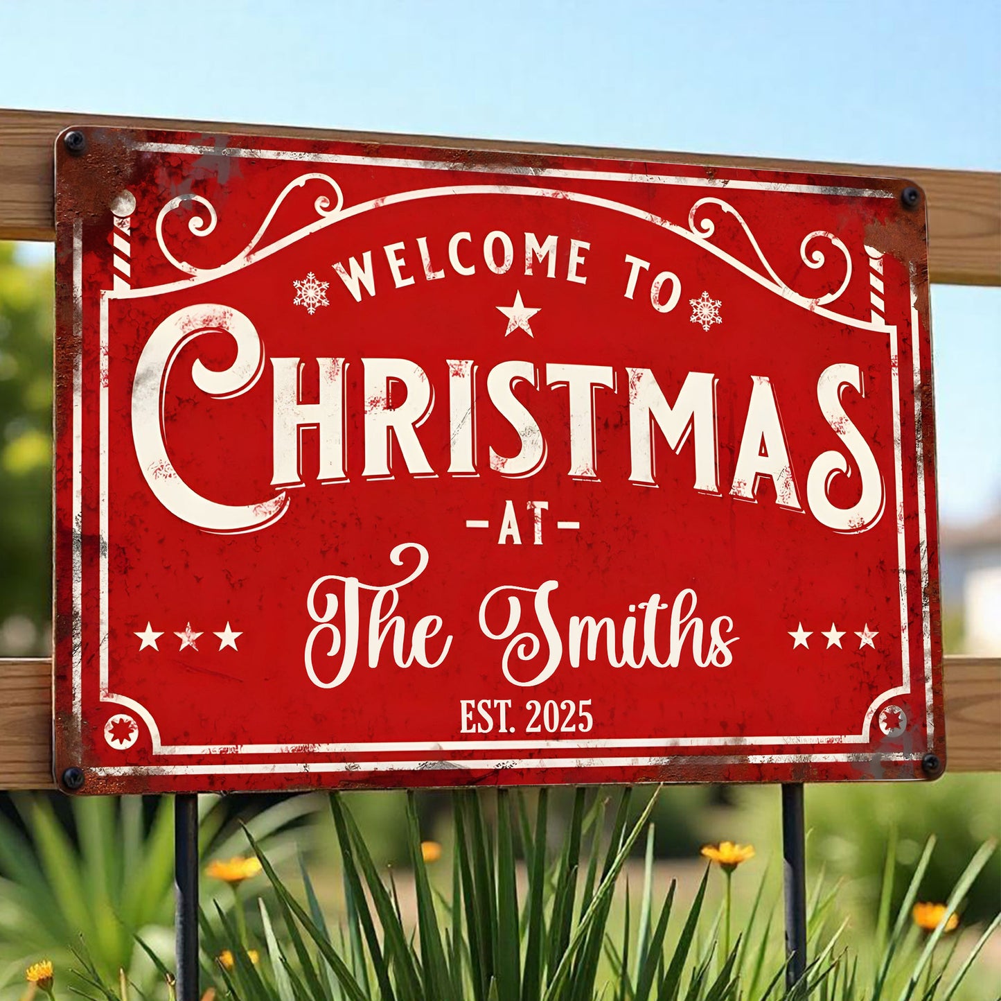 Welcome To Christmas At The [Family Name] - Personalized Metal Sign - FAM072_MSIGN