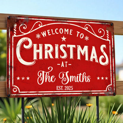 Welcome To Christmas At The [Family Name] - Personalized Metal Sign - FAM072_MSIGN
