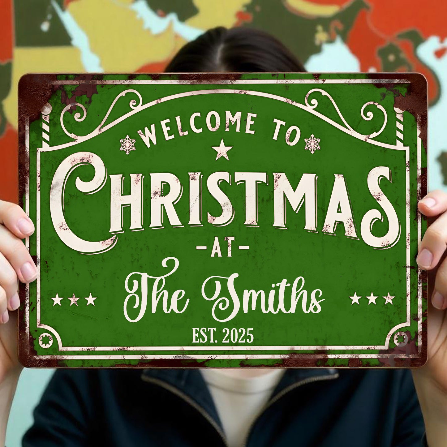Welcome To Christmas At The [Family Name] - Personalized Metal Sign - FAM072_MSIGN