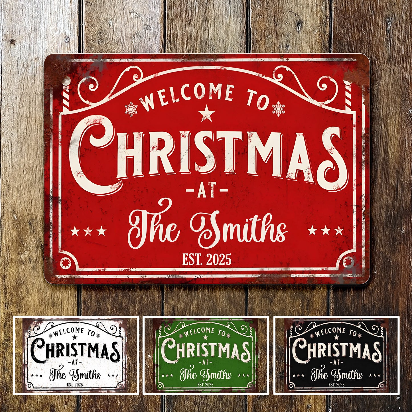 Welcome To Christmas At The [Family Name] - Personalized Metal Sign - FAM072_MSIGN