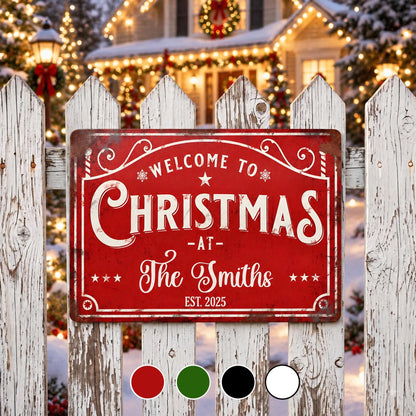 Welcome To Christmas At Our Family Est With Stars And Snowflakes - Personalized Metal Sign - FAM072_USMSIGN