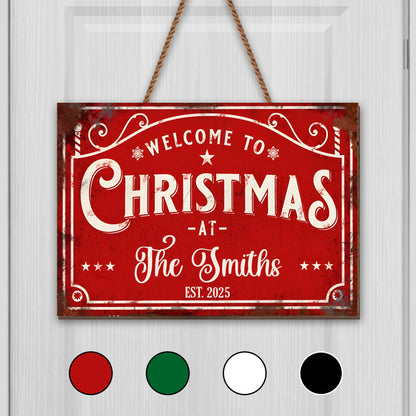 Welcome To Christmas, Swirl Patterns And Stars Decor - Personalized Custom Shaped Wood Sign - FAM072_WSIGN