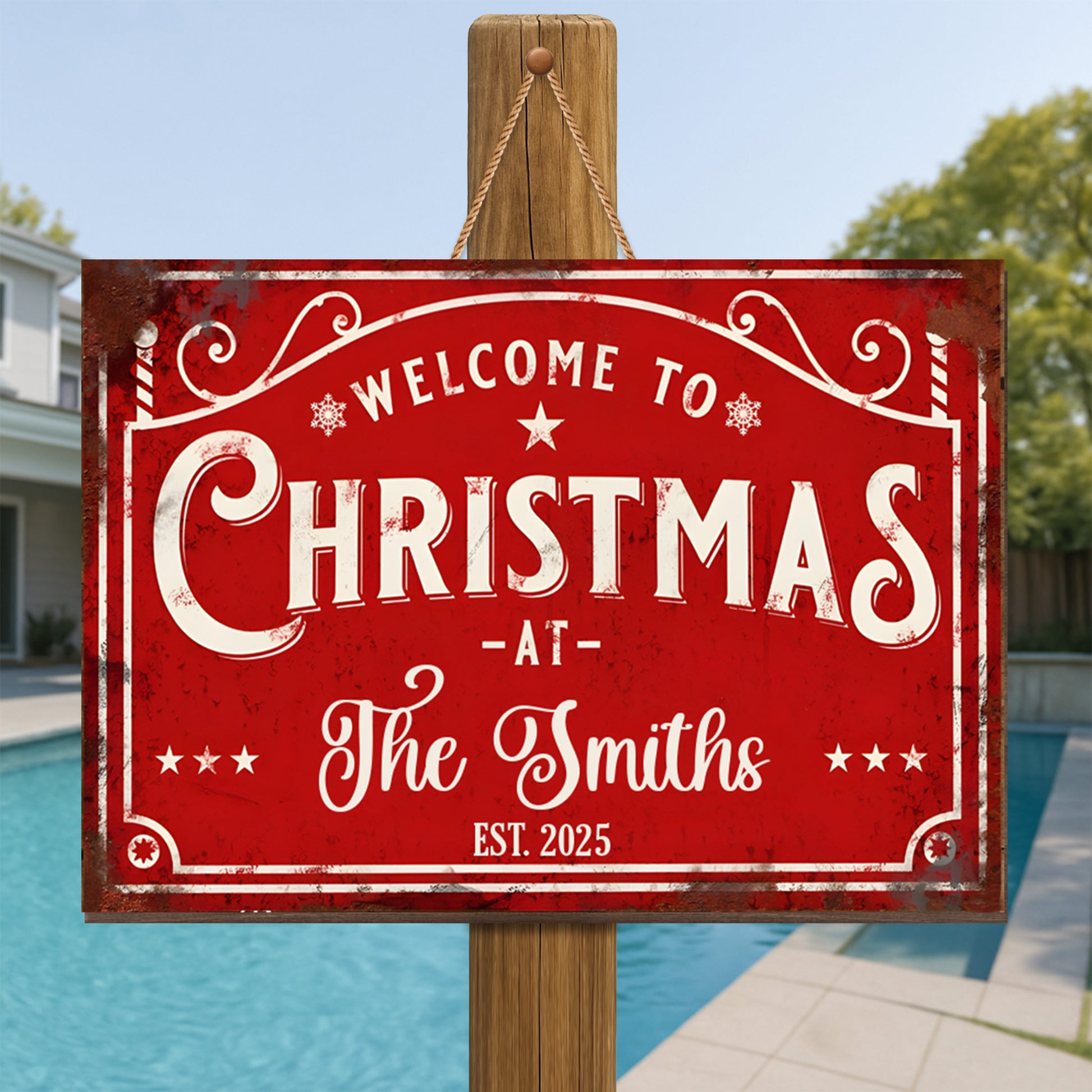 Welcome To Christmas, Swirl Patterns And Stars Decor