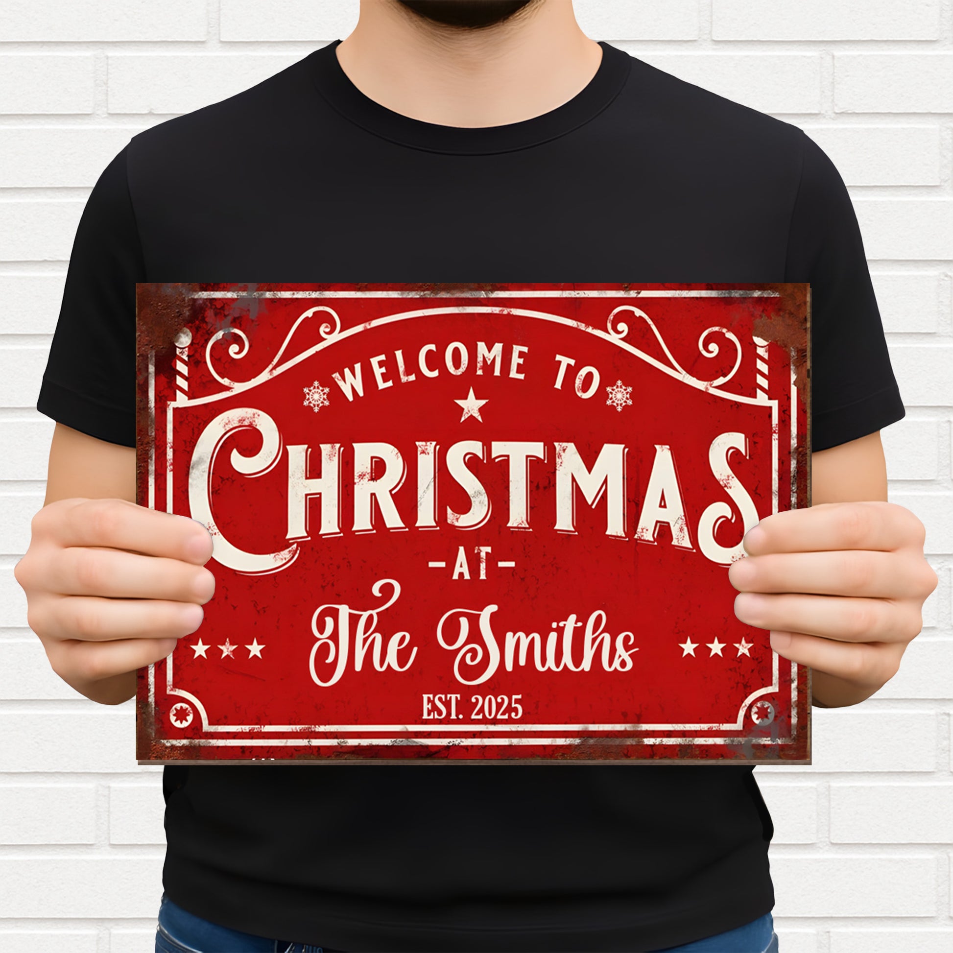 Welcome To Christmas, Swirl Patterns And Stars Decor