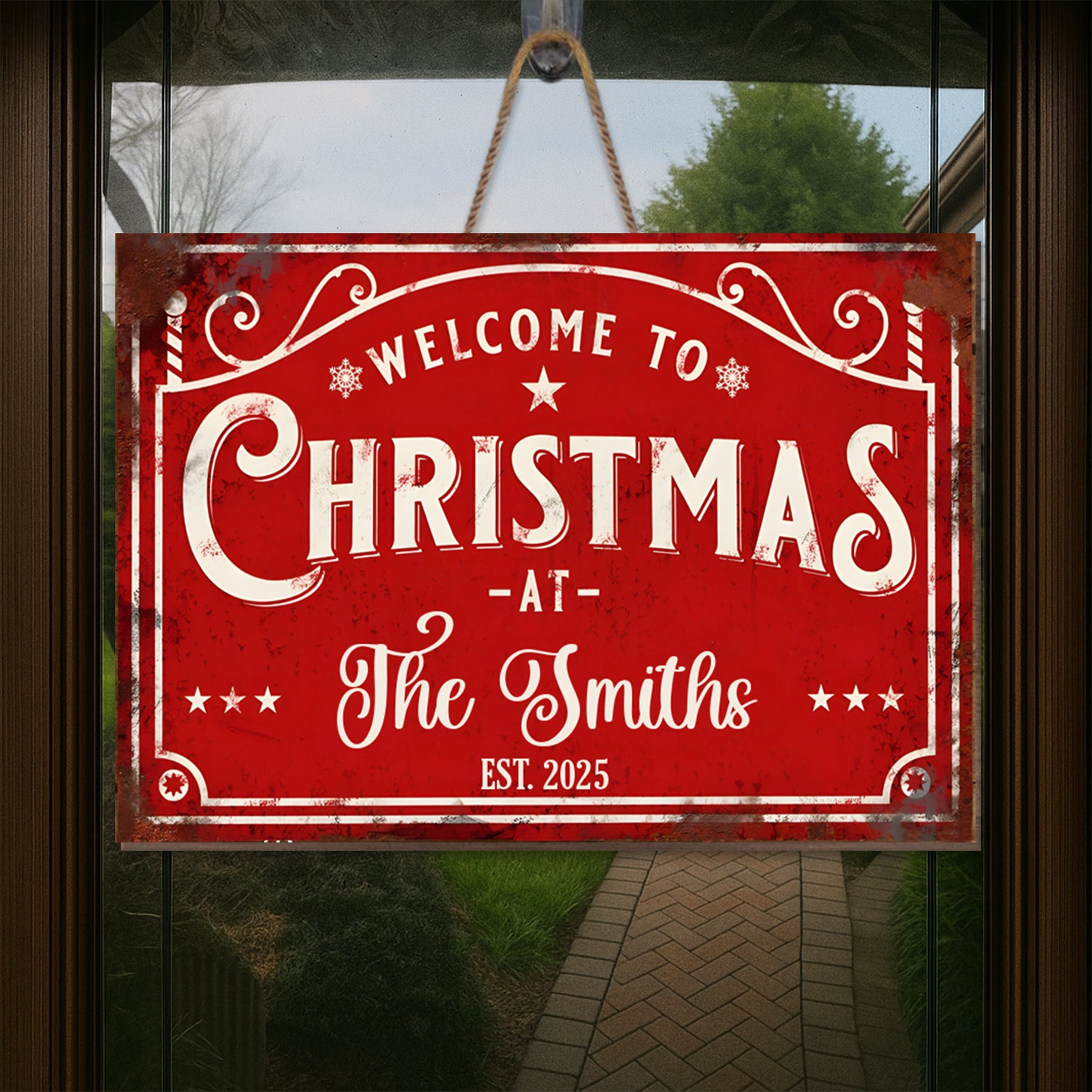 Welcome To Christmas, Swirl Patterns And Stars Decor