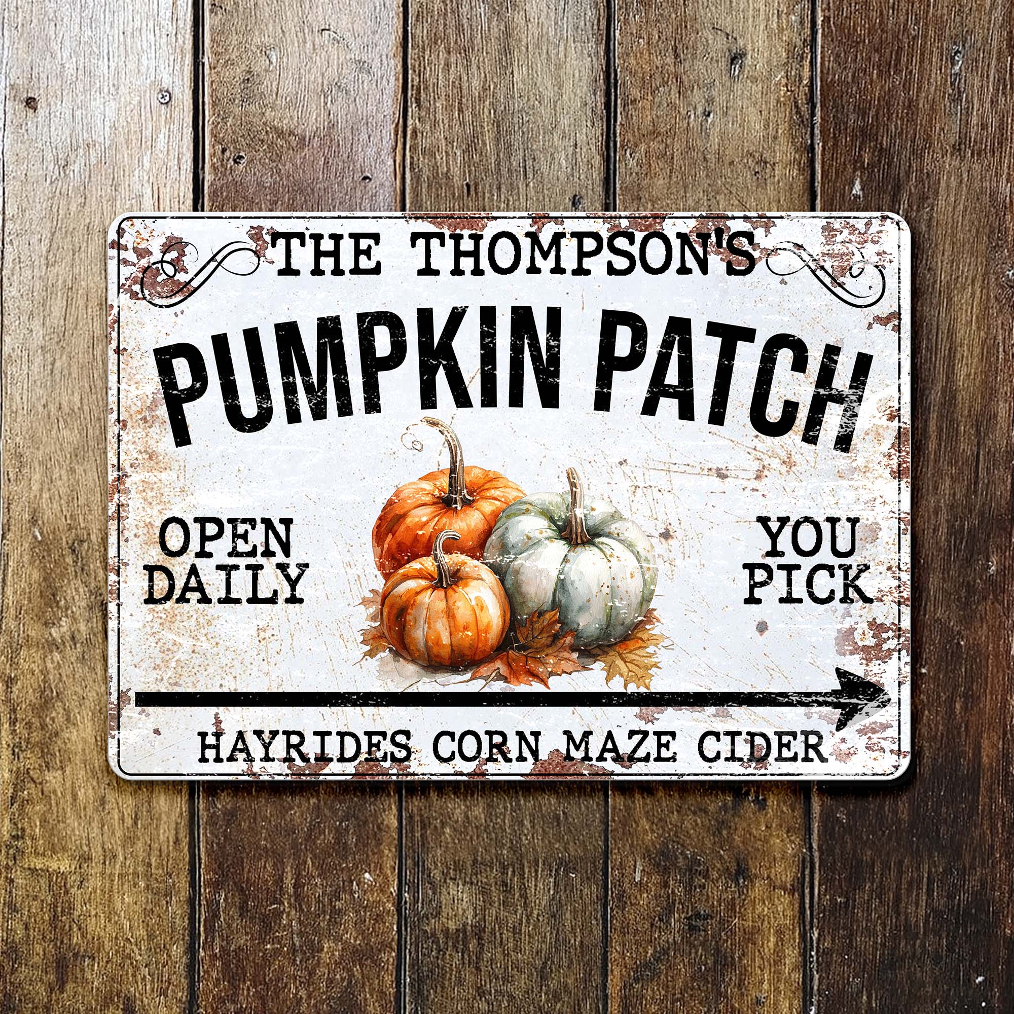 Pumpkin Patch Open Daily With Hayrides And Cider,Personalized Metal ...