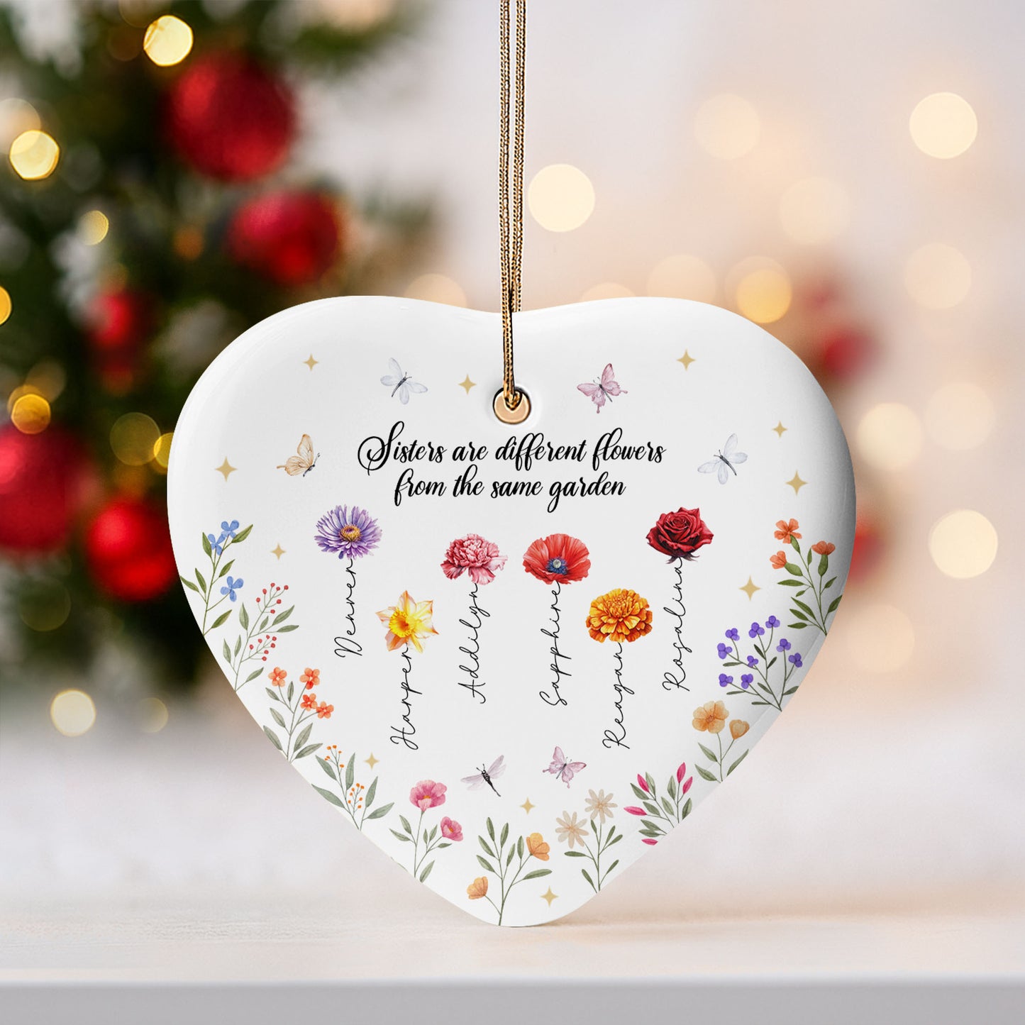 Sisters Are Different Flowers From The Same Garden - Personalized Custom Ceramic Ornament With Heart Shape - FAM078_HCE