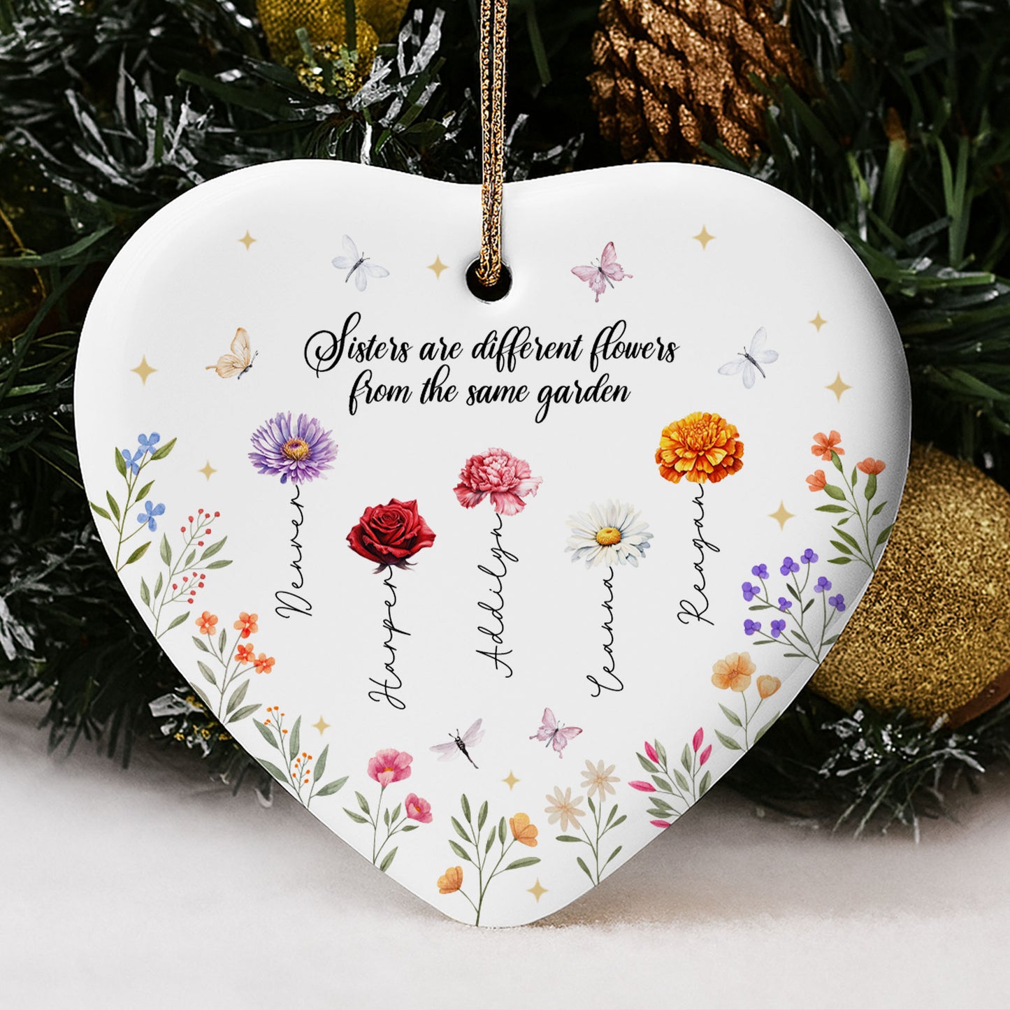 Sisters Are Different Flowers From The Same Garden - Personalized Custom Ceramic Ornament With Heart Shape - FAM078_HCE