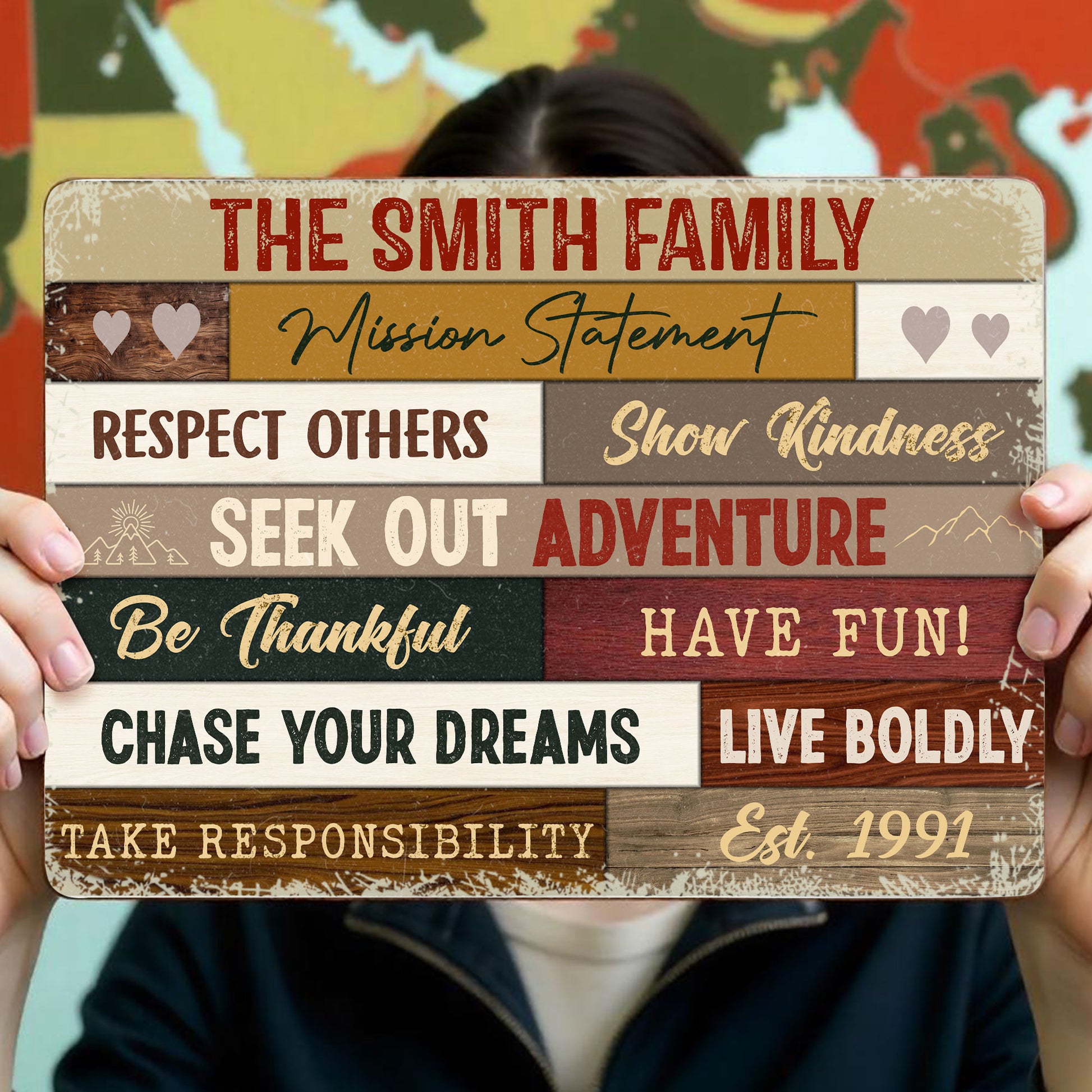 Respect Others And Show Kindness Family Sign With Hearts And Mountains