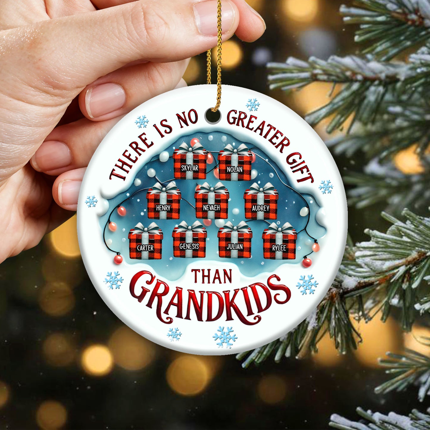 No Greater Gift Than Grandkids - Personalized Custom Ceramic Ornament With Round Shape - FAM088_RCE