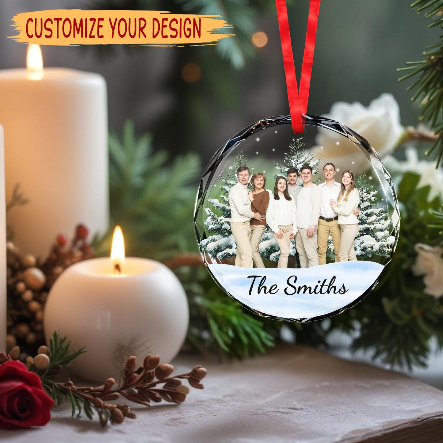 Celebrate Your Family's Unforgettable Moments - Personalized Custom Circle Glass Ornament - FAM100_CGOR