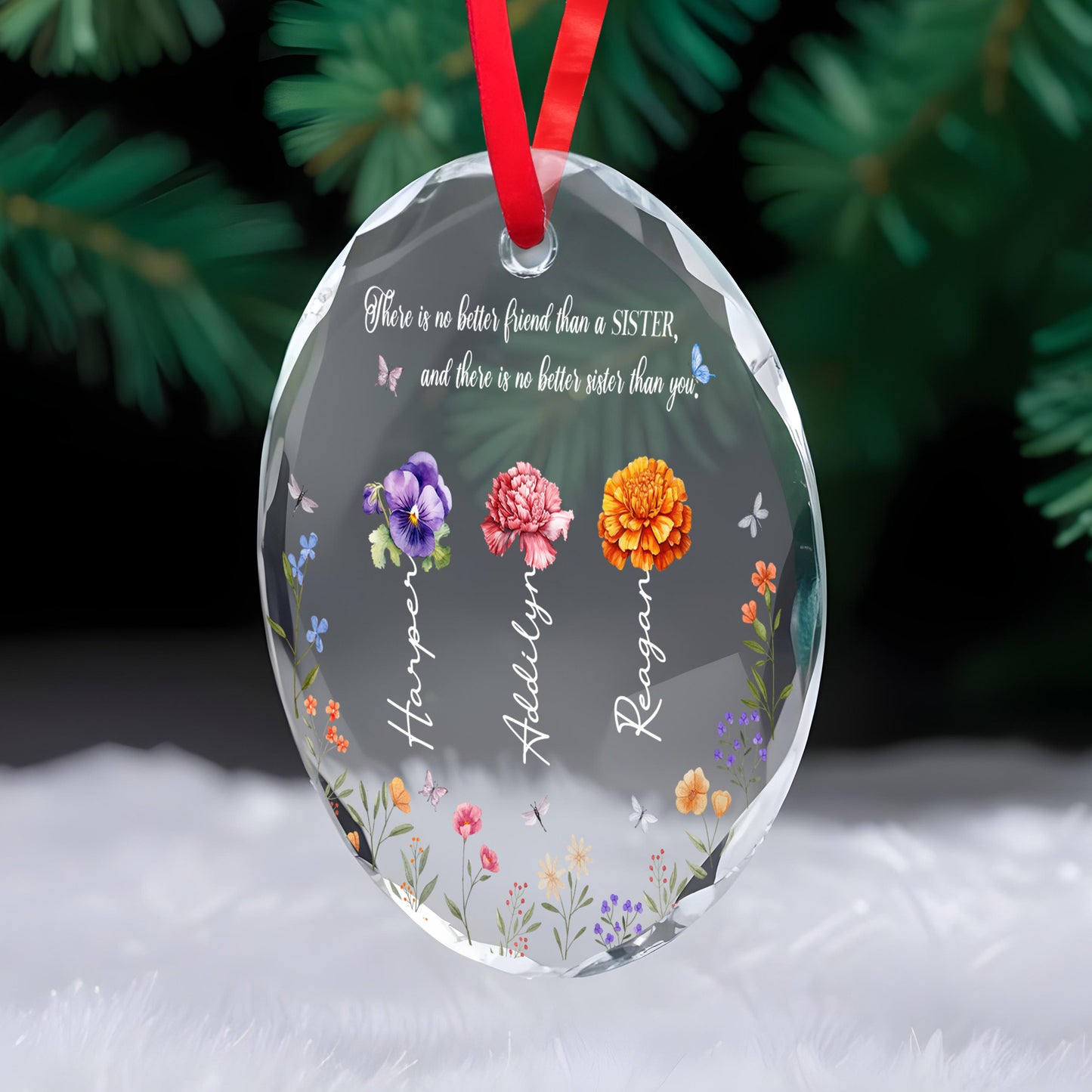 No Better Friend Or Sister Than You Glass Ornament