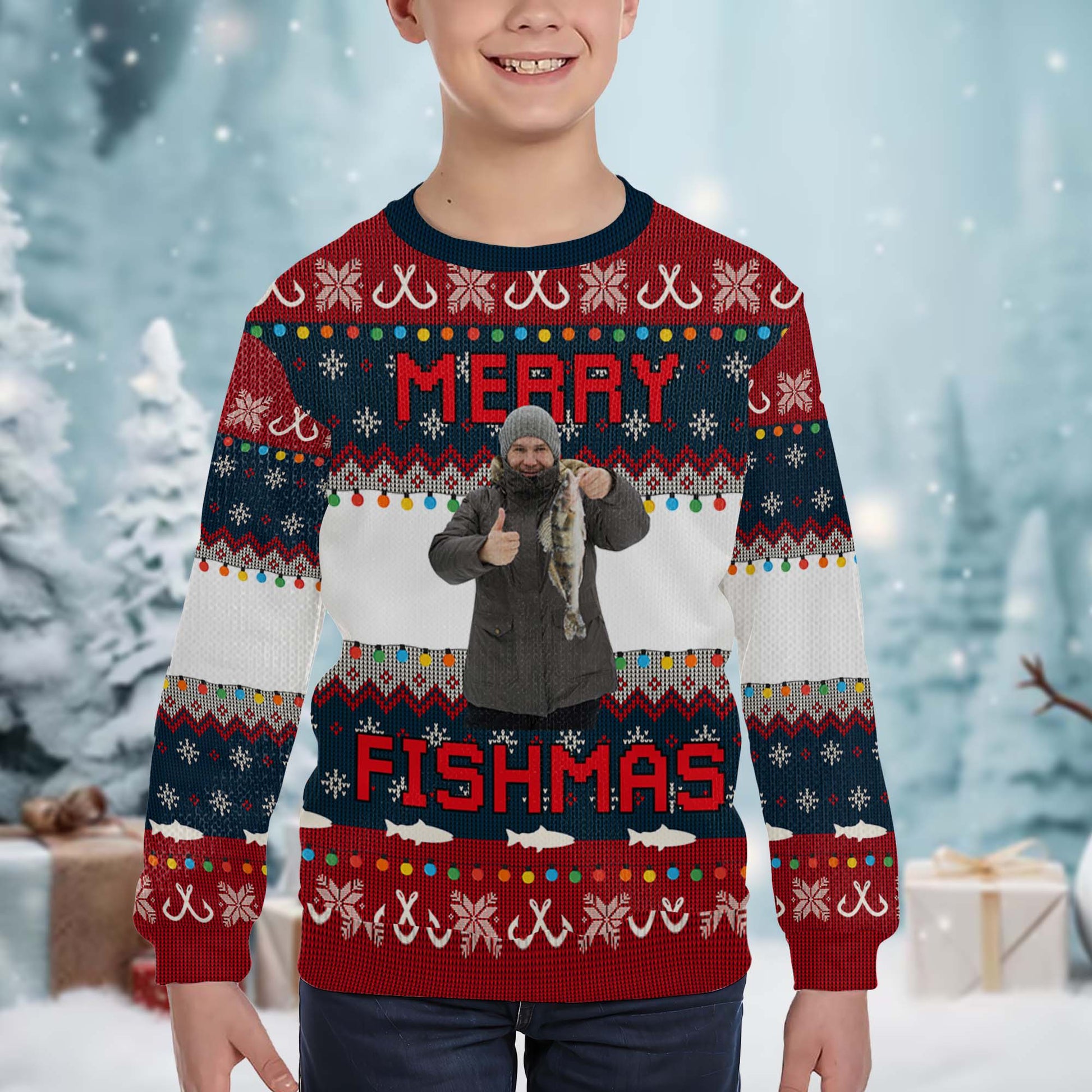 Merry Fishmas Ugly Christmas Sweater With Festive Fish Design