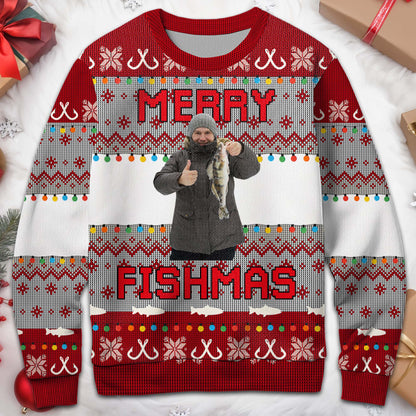 Merry Fishmas Ugly Christmas Sweater With Festive Fish Design