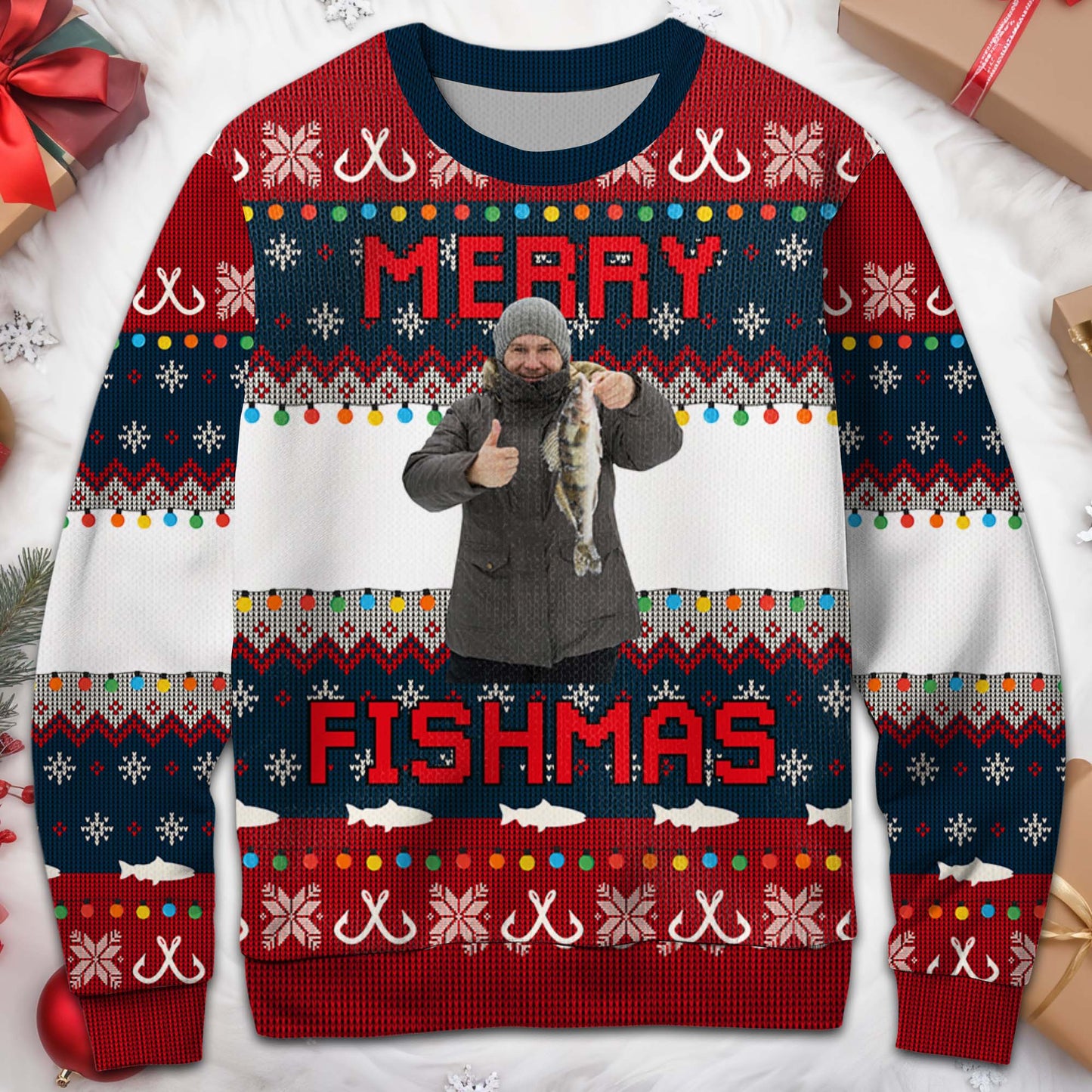 Merry Fishmas Ugly Christmas Sweater With Festive Fish Design