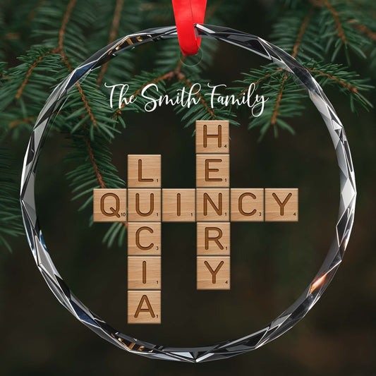 Cherish Every Moment With Family Scrabble Glass Ornament