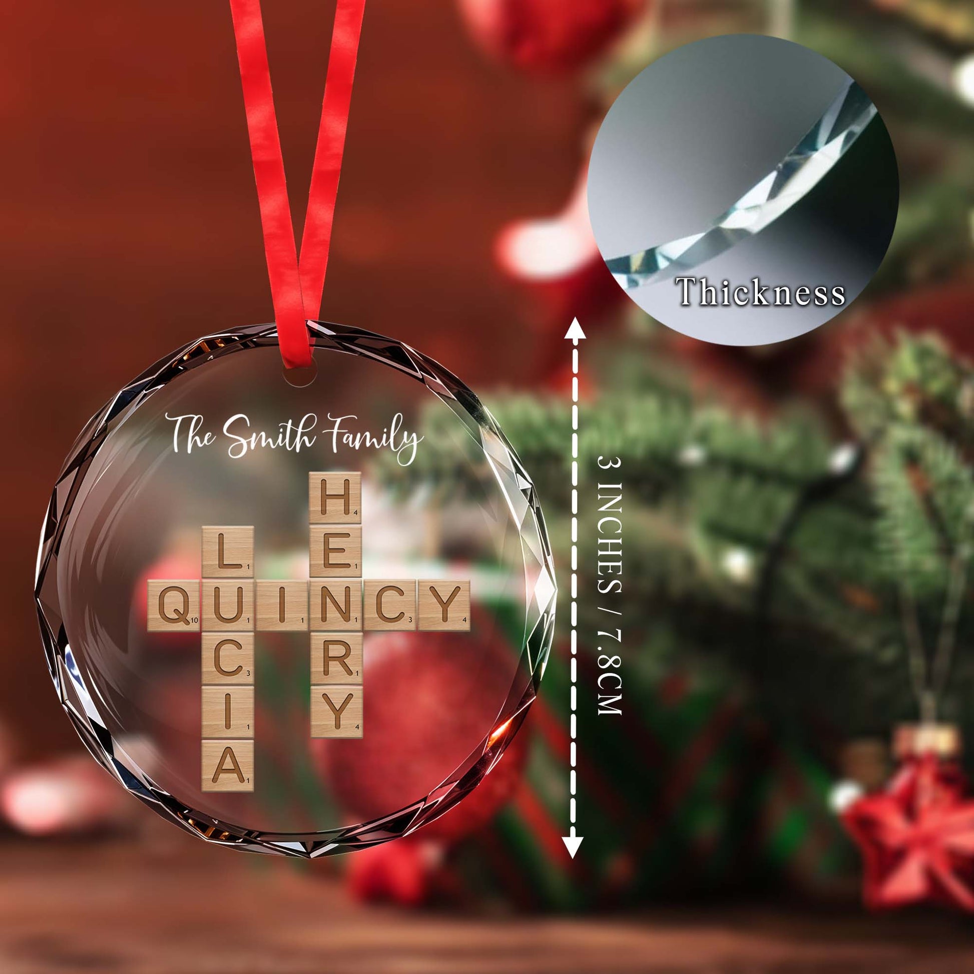 Cherish Every Moment With Family Scrabble Glass Ornament