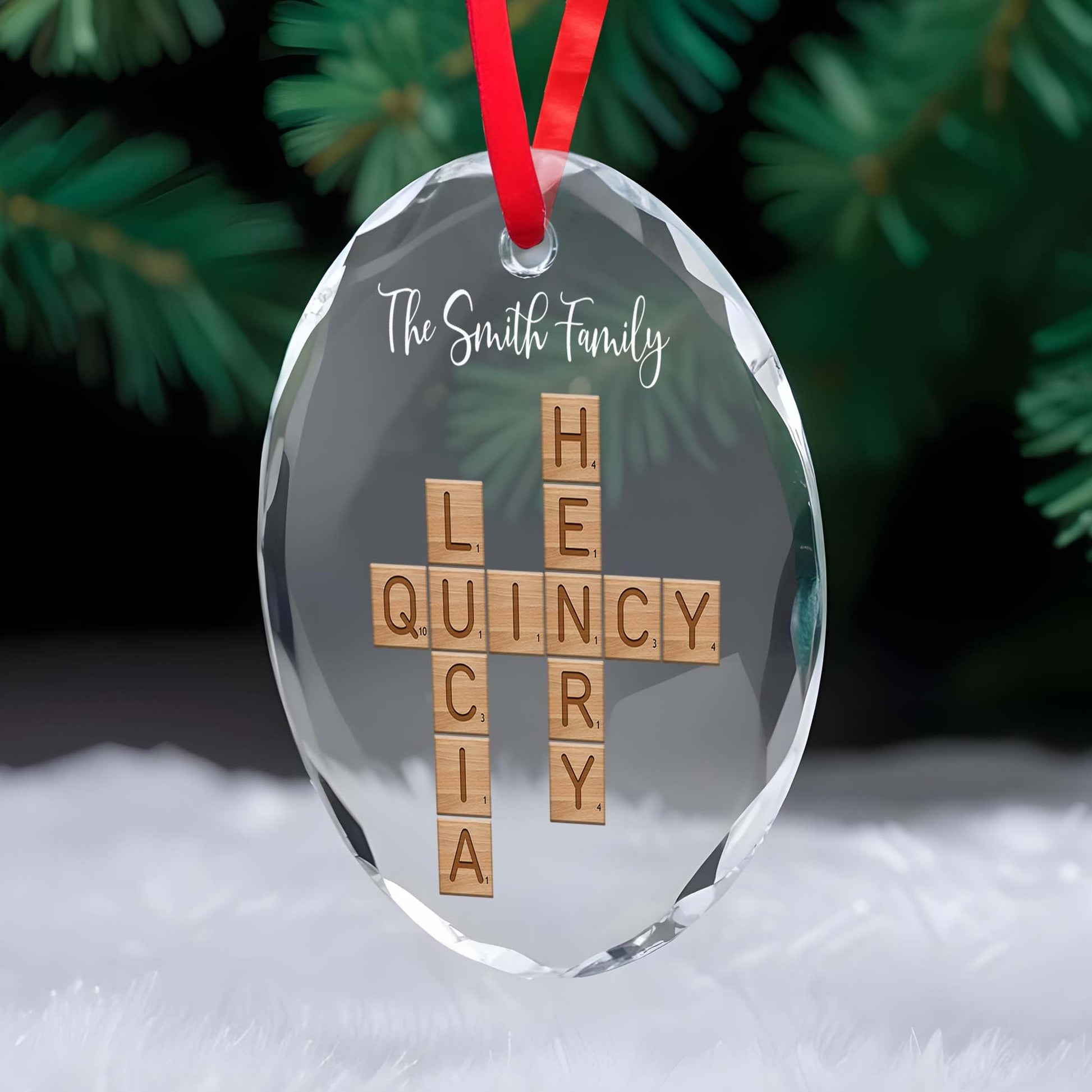 Cherish Every Moment With Family Scrabble Glass Ornament