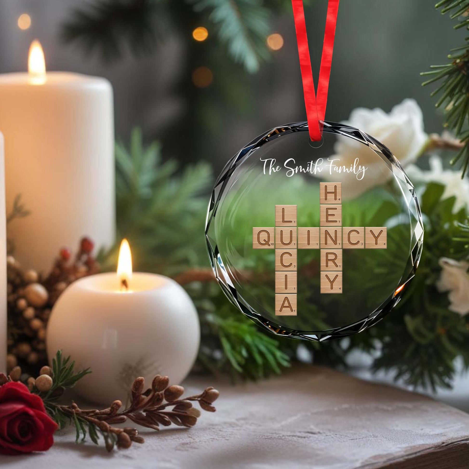 Cherish Every Moment With Family Scrabble Glass Ornament