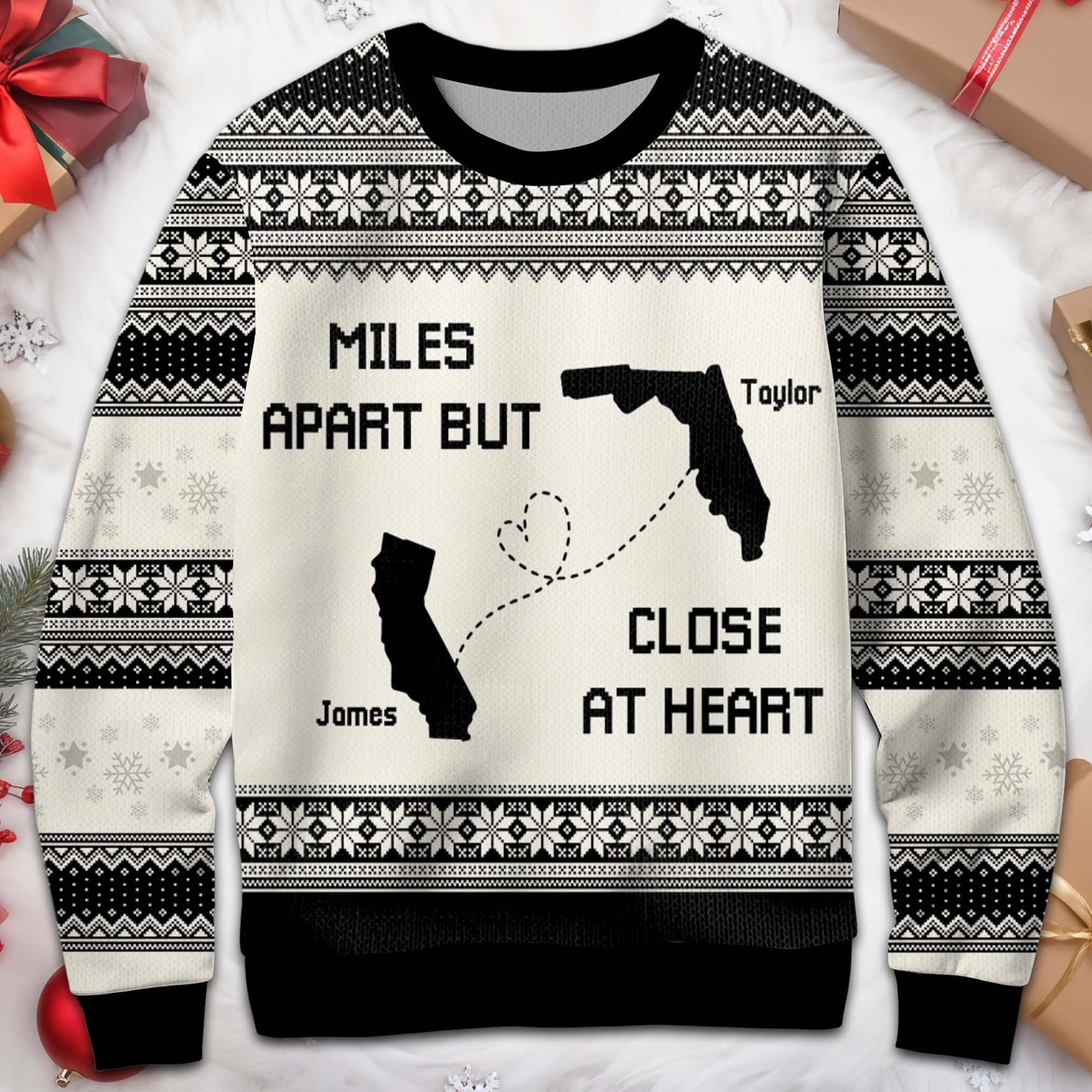 Miles Apart But Close At Heart US State Outlines Sweater - Personalized Custom Ugly Sweatshirt, Unisex Wool Jumper  - FAM105_TWS