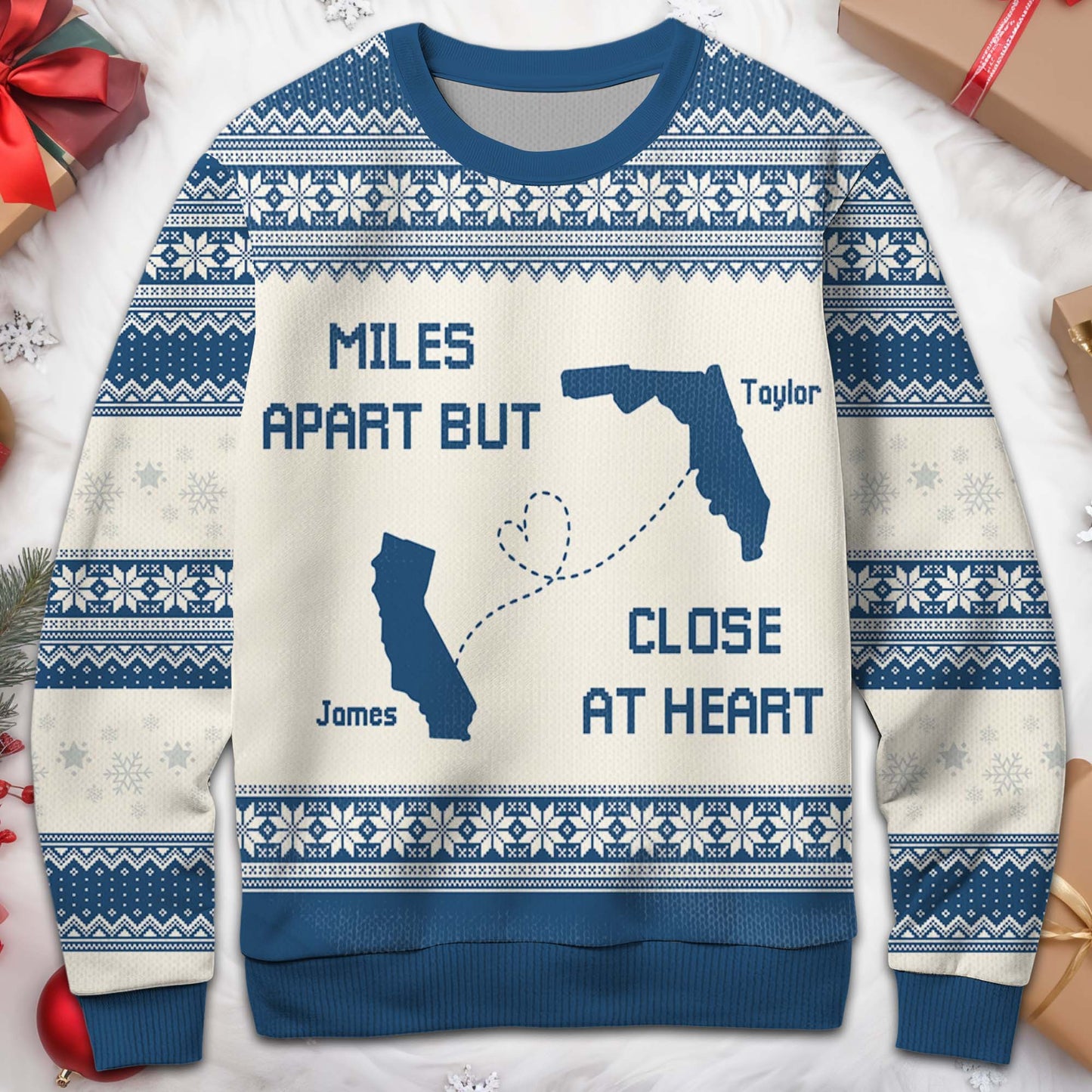 Miles Apart But Close At Heart US State Outlines Sweater - Personalized Custom Ugly Sweatshirt, Unisex Wool Jumper  - FAM105_TWS