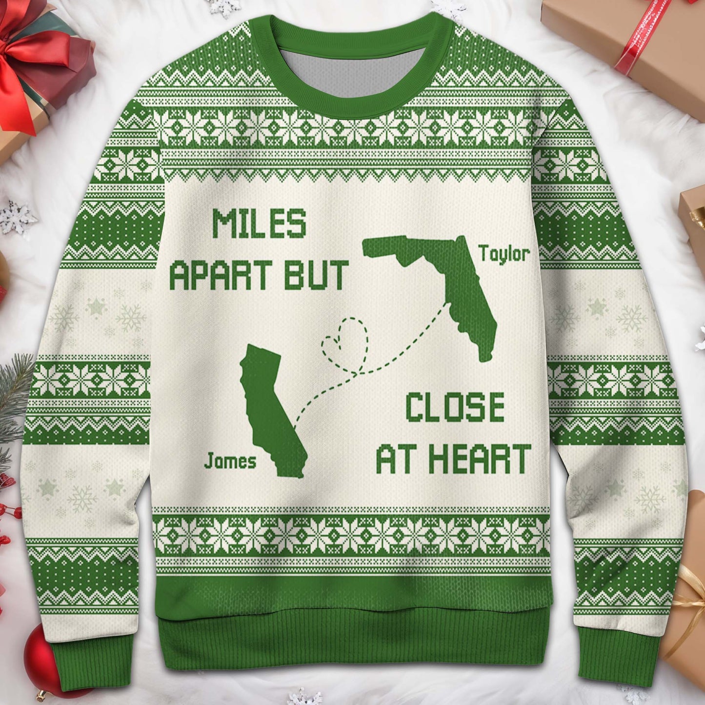 Miles Apart But Close At Heart US State Outlines Sweater - Personalized Custom Ugly Sweatshirt, Unisex Wool Jumper  - FAM105_TWS