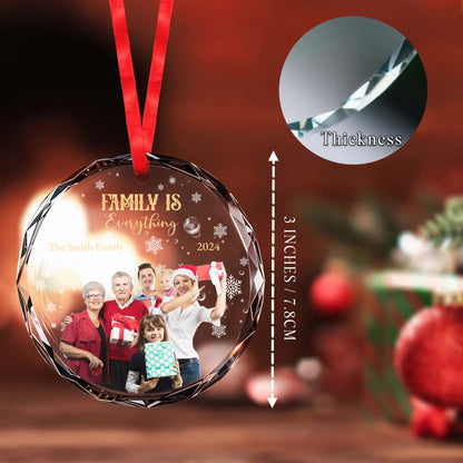 Family Is Everything With Snowflakes Ornament - Personalized Custom Circle Glass Ornament - FAM106_CGOR