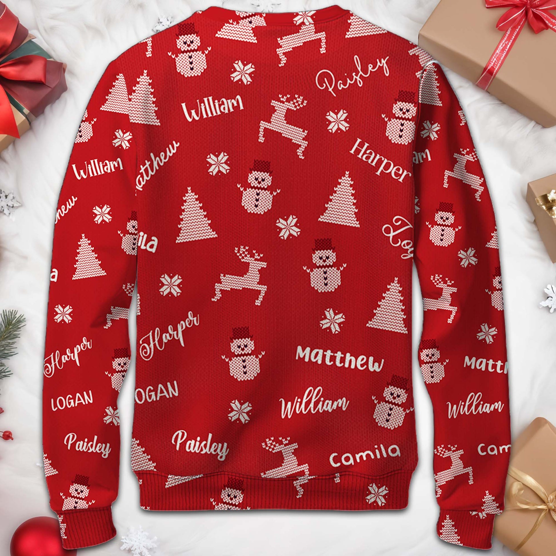 Festive Custom Sweater Featuring Christmas Trees and Reindeer