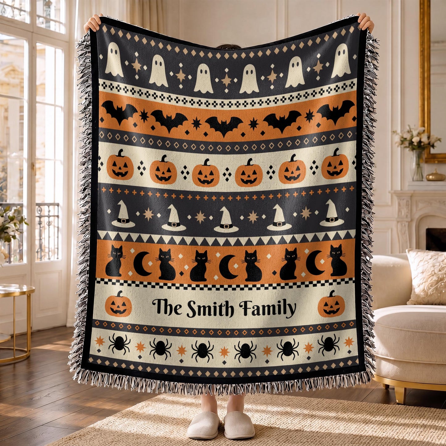 Spooky Halloween Keepsake - Personalized Woven Blanket - FAM1100_WOBLK