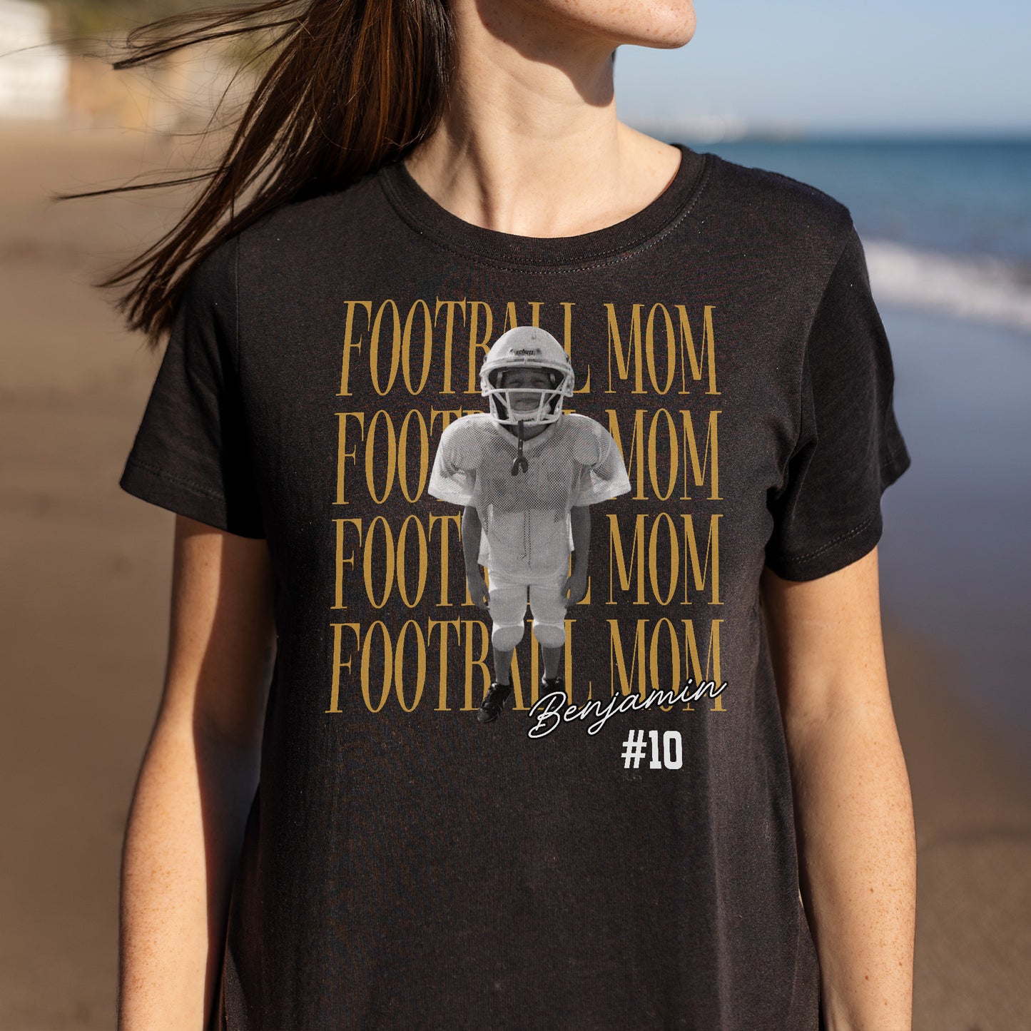 Football Mom Custom Photo T-shirt With Football Player Design - Personalized Custom Unisex T-shirt, Hoodie - FAM1104_BBAS